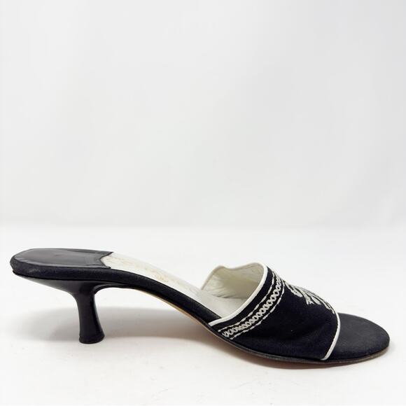 Chanel Vintage Black Embroidered Logo Slide Heels Size 37.5 - Picture 9 of 12